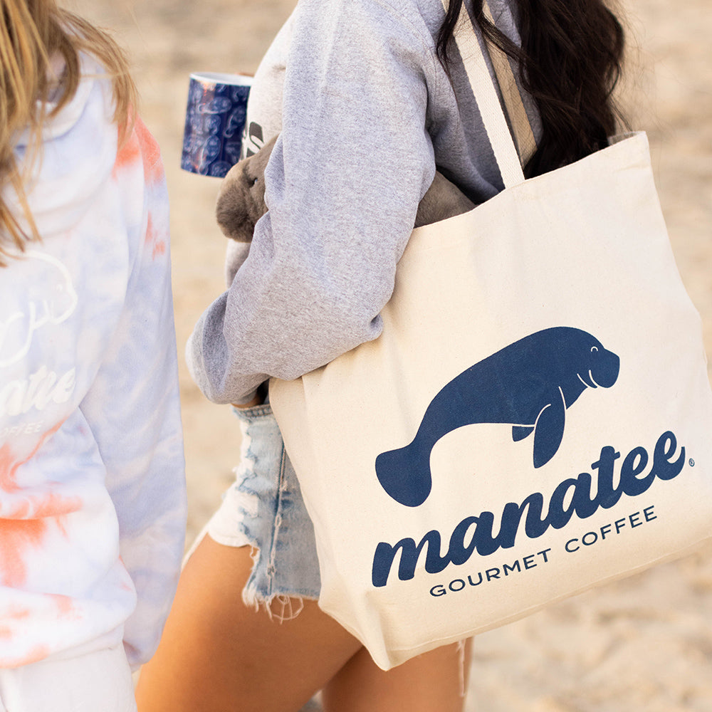 Large Canvas Tote Bag I Manatee Coffee